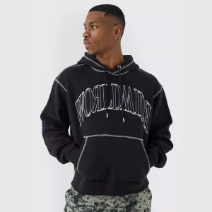 Boxy Fit Ombre Stripe Brushed Knit Cross Hoodie