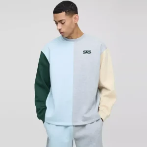 Oversized Half Sleeve Faux Layer 13 Applique Sweatshirt