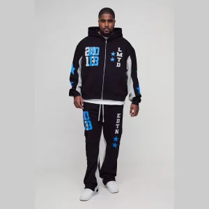 Oversized Boxy Official Tonal Print Zip Hooded Tracksuit